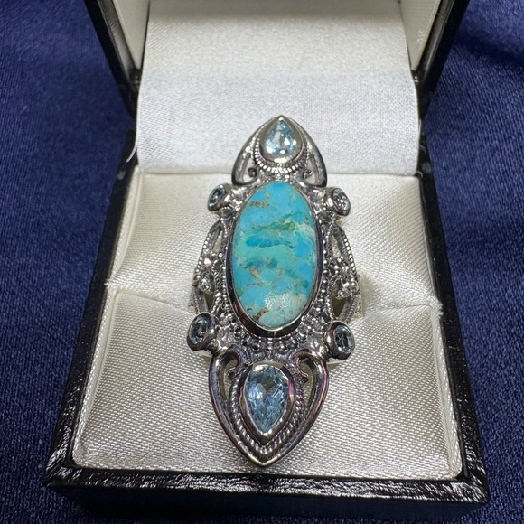 Ring*Genuine Turquoise Aquamarine Gemstone 925 Sterling Silver Elegant - Picture 3 of 10